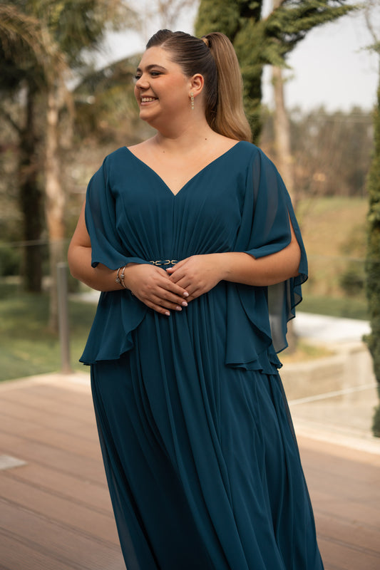 Vestido Brilhantes na cintura - Petróleo