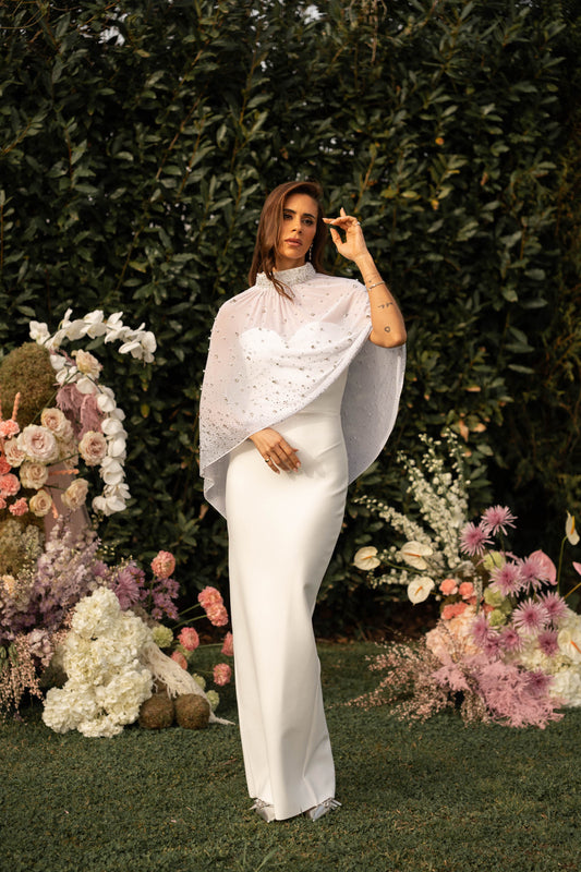 Vestido Bandage com capa - Branco