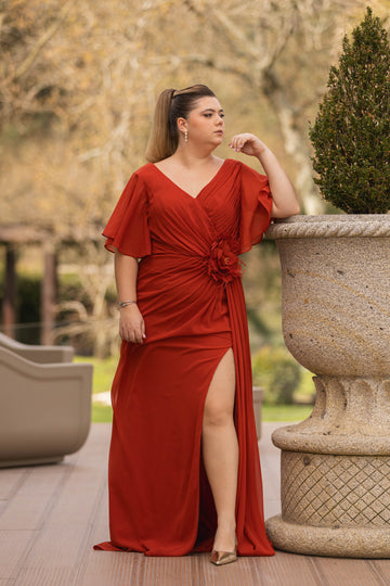 Vestido Flor c/ Brilhantes - Tijolo