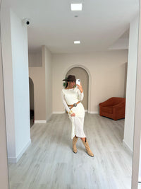Vestido em tecido texturado c/ costas abertas - Bege
