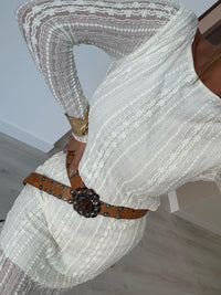 Vestido em tecido texturado c/ costas abertas - Bege