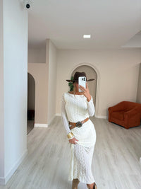 Vestido em tecido texturado c/ costas abertas - Bege