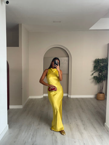 Vestido Lumina em Cetim - Amarelo