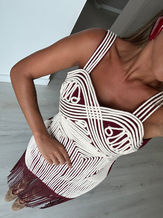 Vestido Boho c/franjas - Bordeux