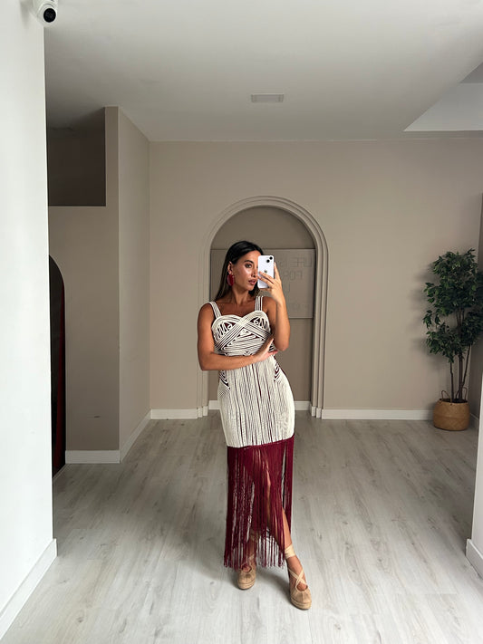 Vestido Boho c/franjas - Bordeux