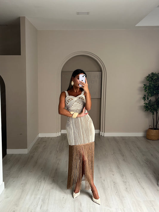 Vestido Boho c/franjas - Camel