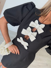 Vestido c/ laços em perólas - Preto