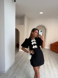 Vestido c/ laços em perólas - Preto