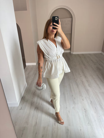 Blusa em cetim c/ cinto - branco