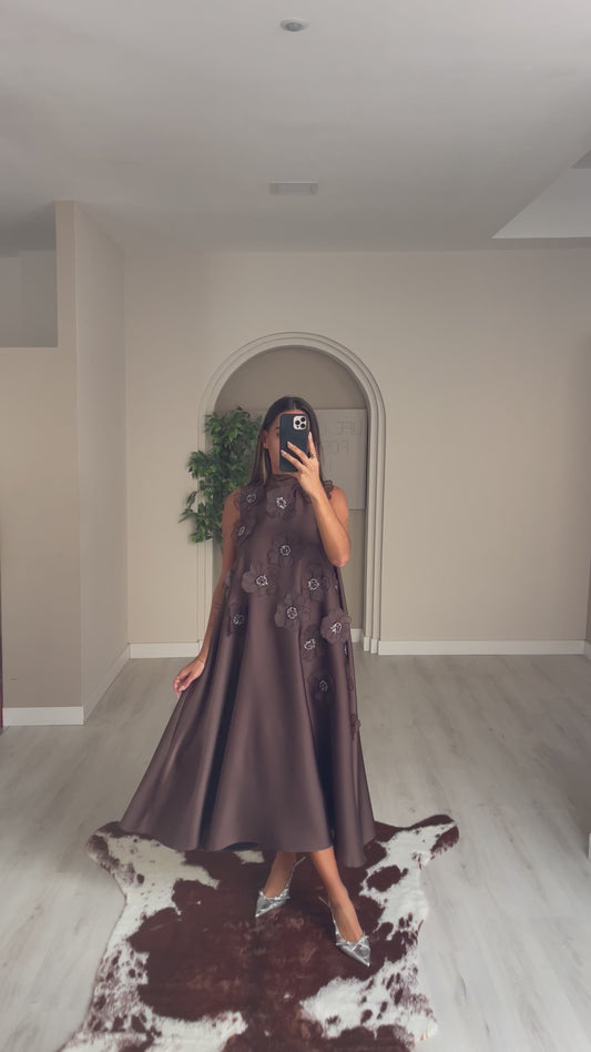 Vestido Flores - castanho